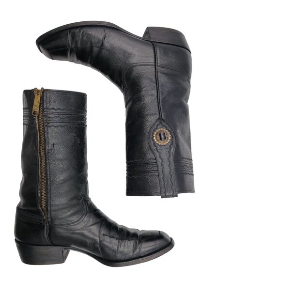 Vintage Lucchese San Antonio Mens 11D Black Leather Zip Cowboy Western Boots - Picture 6 of 13